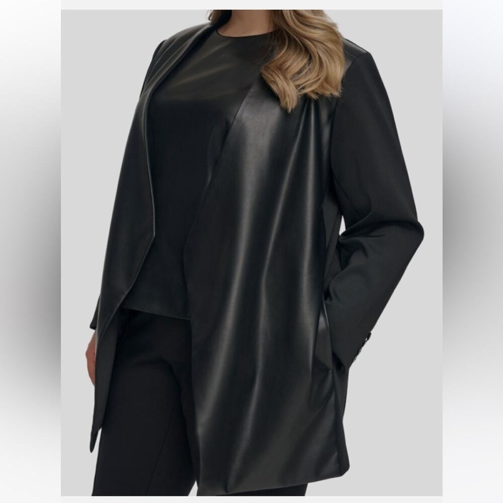 Calvin Klein Faux Leather Open Front Cardigan Jacket 14